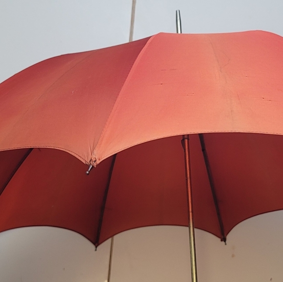Vintage orange silk unbrella - Picture 2 of 11